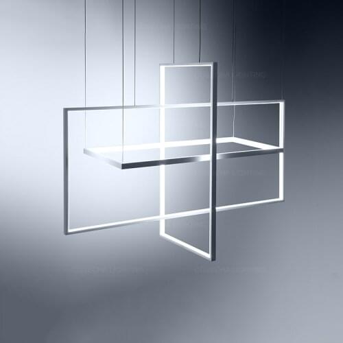 Nordic LED pendant light white modern hanging lights black rectangle creative DIY lights square pendant lamp living room bedroom