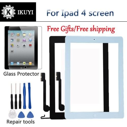 New for iPad 4 Touch Screen Digitizer and Home Button Front Glass Display Touch Panel Replacement A1458 A1459 A1460