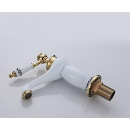 Hot And Cold European Style Faucet, All-Bronze Heightened Blue And White Porcelain Countertop Basin, Gilded Antique Faucet