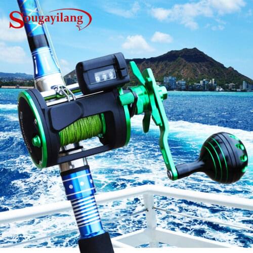 Sougayilang Trolling Fishing Reels 6+1BB 5.1:1 Saltwater Full Metal Drum Fishing Reel Right/Left Hand Max Drag 25kg Pesca