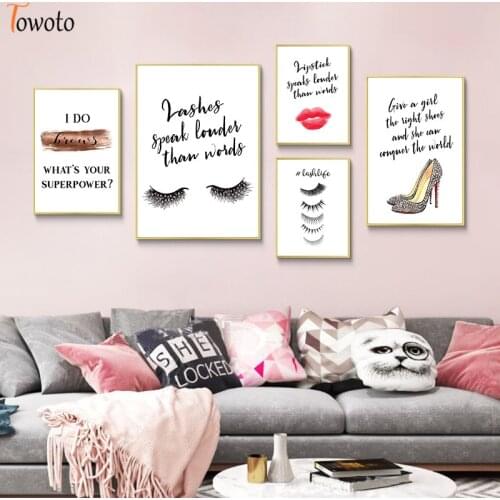 Modern Decoration Picture Home Poster Print Fashion Make Up Wall Art for Living Room Canvas Painting Eyelash Lips Cosmetic Decor