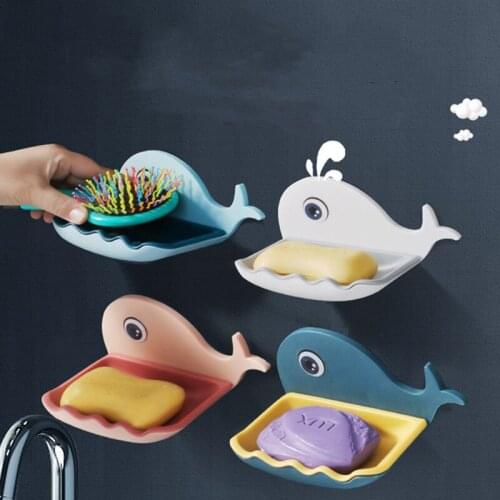 Household Whale Soap Box Wall-Mounted Bathroom Double-Layer Drain Storage Rack Punch-Free Arrangement Rack Kitchen Accessories