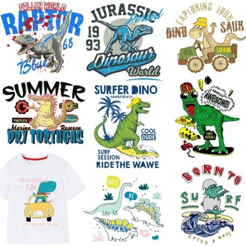 Cartoon Anime Dinosaur Iron on Patches for Clothes Child DIY Applique Heat Transfer Vinyl Letter Animal Patch Sticker D