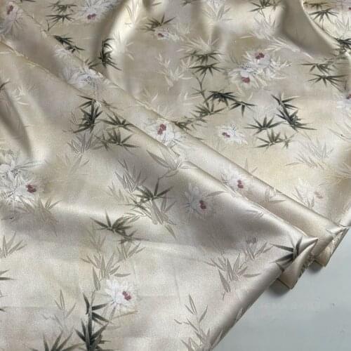 1 Meter Heavy Satin Jacquard Silk Fabric Cheongsam Dress Printing Stretch Bamboo Shadow Epiphany