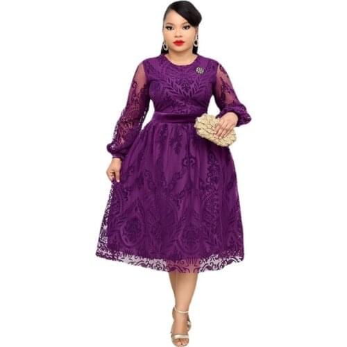 2021 Spring Autumn Africa Clothing Long Sleeve Dress Sexy O-Neck Slim Midi Dress Office Lady Party African Dresses For Women