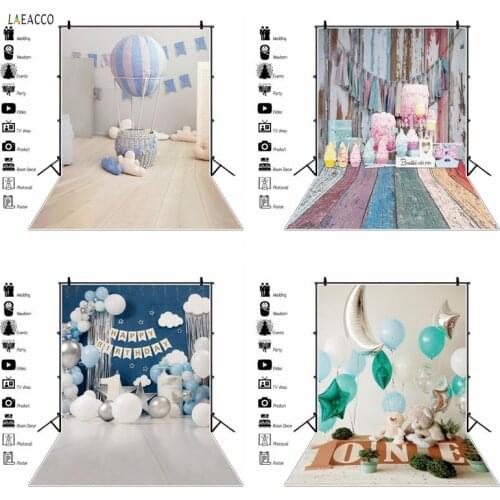 Balloons Toy Clouds Wooden Floor Brick Wall Flowers Photo Backdrops Birthday Photography Backgrounds Baby Portrait Photophone