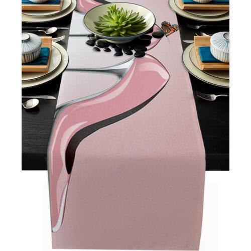 High Quality Table Runner Decoration High Heels Pink Butterfly Coffee Table Wedding Banquet Party Hotel Home Table Cloth