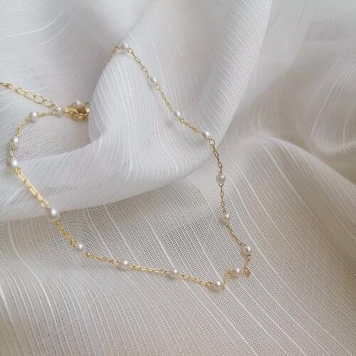 Imitation Fresh Water Pearl Flowers Choker Necklace W/14K Gold Real Brass Chain for Women Lady Party Wedding Jewellery 2021 Gift