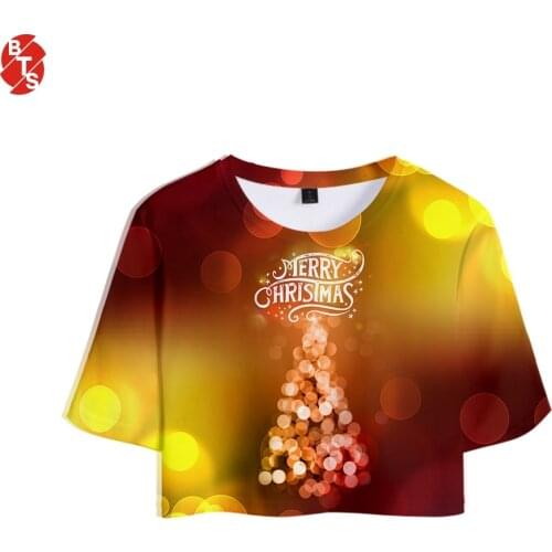 Christmas 3D Printed Women Summer Crop Tops New Fashion Short Sleeve Tshirts 2018 Hot Sale Tee Shirts Casual Girls Sexy Wear