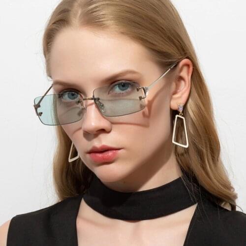 High End Metal Gradient Vintage Small Rectangle Rimless Rectangular Sunglasses for Women