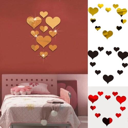 10PCS Love Heart Acrylic Mirror Wall Sticker Emovable Paster Background Wall Living Room Art Home Decoration Wall Sticker