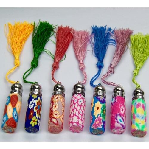 100pcs/lot Free Shipping Hight quality 6ML Copper head bead polymer clay perfume bottles Empty Roller ball bottle Car Pendant