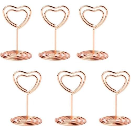 20pcs Mini Place Card Holders Table Number Stands Table Card Holder Wire Table Picture Photo Holder with Heart Shape Menu Memo