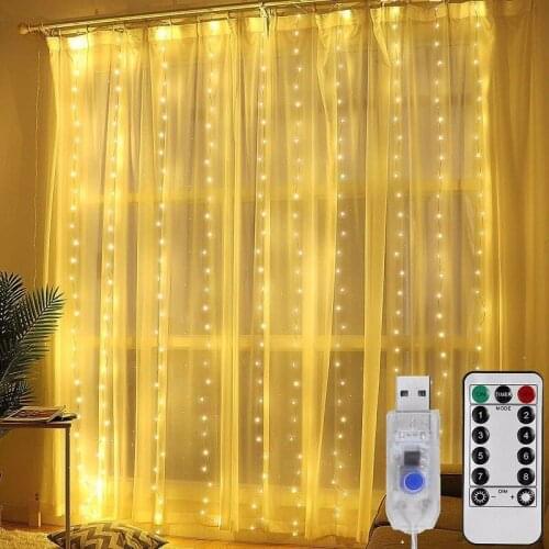 3m LED Fairy Lights Garland Curtain Lamp Remote Control USB String Lights New Year Christmas Decorations for Home Bedroom Window