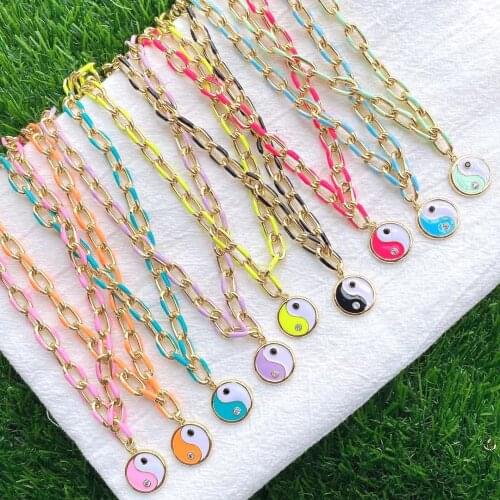 3Pcs 2021 New Fashion Enamel Yin Yang Pendant Necklace Oil Drop Oval Chain Charm Necklaces Women Girls Jewelry Gift