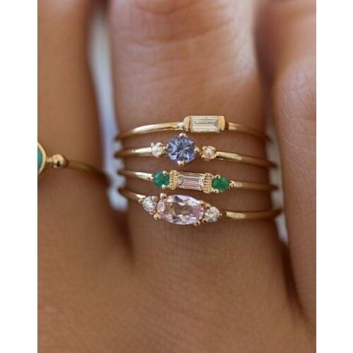 Different colours Cubic Zircon Thin Rings Sets 4 PCS for Woman Charm gold color Party Finger Jewelry Bijoux girl Gift