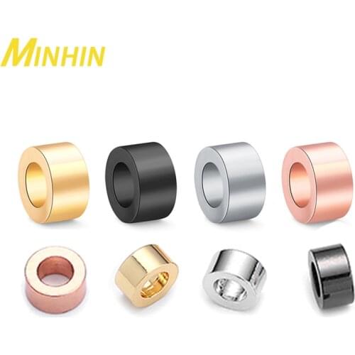 MINHIN 5Pcs Silvers Gold Spacer Beads European Big Hole Beads For for DIY Jewelry Making Bracelet Accessories