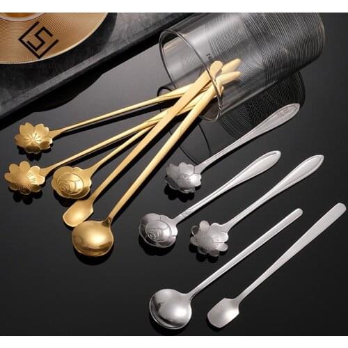 8Pcs Flower Spoon Set Small Teaspoon Coffee Spoon Cute Ice Cream Dessert Spoon Silver Gold Stainless Steel Spoon For Coffee Tea