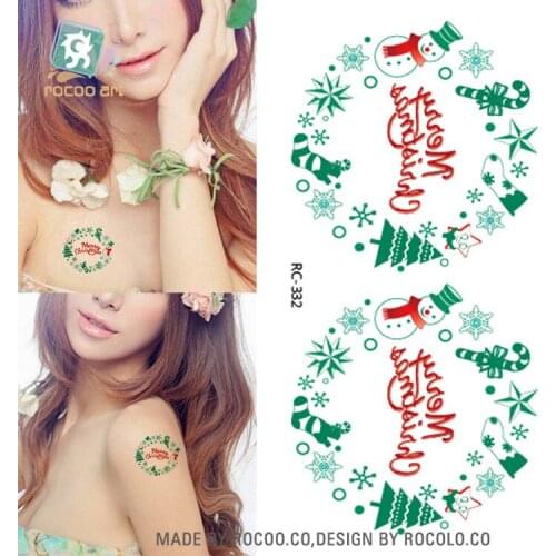 9pcs /lot Rocooart Christmas Waterproof Temporary Tattoo Sticker Santas Gift Fake Tattoo Snowman Christmas Tree Tatuagem For Kid