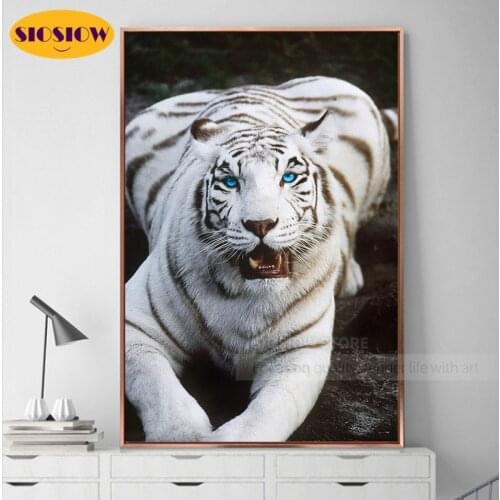 5D Diy White Tiger Blue Eyes Diamond Painting Animal Full Drill 3D Daimond Mosaic Cross-Stitch Embroidery Decor Home Living Room