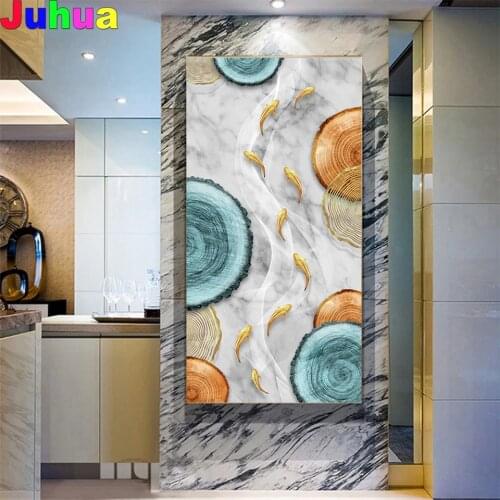 Golden fish 5d Diy diamond painting stitch modern Wall artwork,mosaic 5d abstract Annual ring diamond embroidery nordic decor