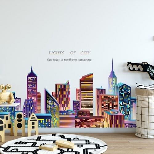 Large Tall City Buildings Wall Stickers PVC DIY Mural Art for Living Room Sofa Background Wall Decoration Home Office Decal