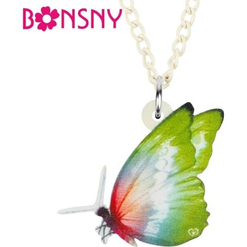 Bonsny Acrylic Green Brush-footed Butterfly Necklace Choker Animal Pendant Jewelry For Women Girl Kids Fashion Party Gift Charms