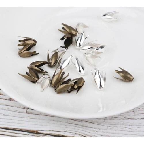 DoreenBeads Flower Style Alloy Beads Caps For Jewelry DIY Findings Antique Bronze Silver Color Handmade Earrings Charms, 20 PCs