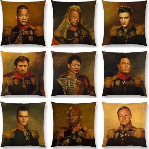 Hollywood Super Film Stars Portrait Gentleman Retro Military Dress Replaceface Prints Beautiful Cushion Cover Sofa Pillow Case