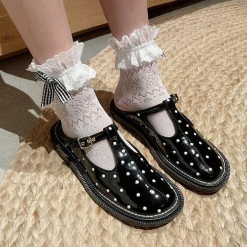 Japanese Hollow Out Womens Stocking Lovely Lolita Girl Lace Side Sexy Fishnet Stockings Kawaii Bow Clothing Lingerie Harajuku