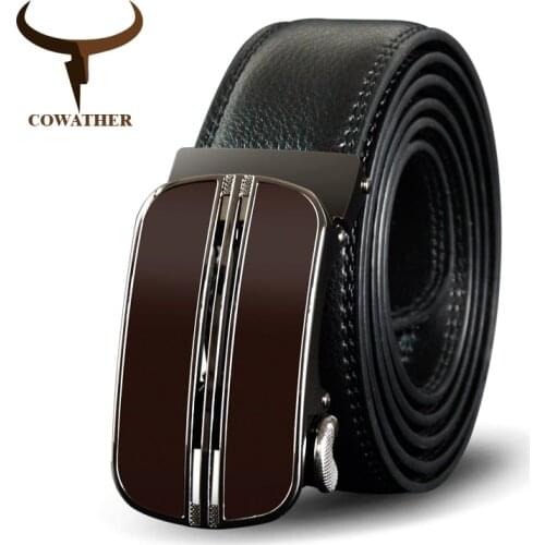 COWATHER Belt For Men Cow Genuine Leather Men Belt New Arrival Brown Automatic Buckle Male Strap Top Quality Cowhide Male Belts