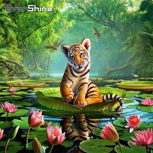 Evershine Mosaic Diamond Animal Full Square Diamond Embroidery Cross Stitch Painting Rhinestones Diamond Painting Cartoon Tiger