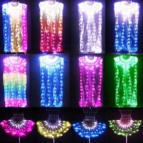 Ruoru New Led Fan Veil 155cm Length Belly Dance Costumes Rainbow Color Led Fan Veils Hand Fan Carnival Led Custumes Shows