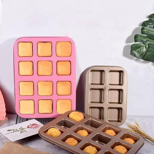 Nonstick Square Muffin Mold 12 Cavity Cupcake Chocolate Mould Durable Golden Bread Mould Bakeware Accessories