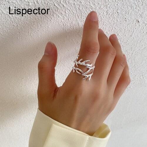 Lispector 925 Sterling Silver Unique Irregular Tree Branches Rings for Women Hollow Laurel Ring Unisex Night Club Party Jewelry