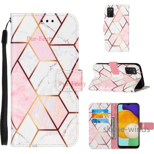 For Samsung Galaxy A03S Marble stitching leather case flip wallet clip stand phone holder cover for SM A 03s coque fundas casing