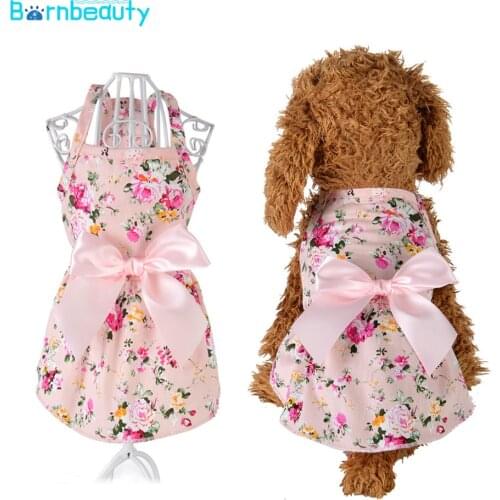 Dog Summer Dress Cotton Pet Princess Bowknot Wedding Birthday Party Dress French Bull Yorkshire Dog Costume Dog Clothes Supplies