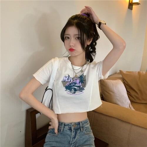 Summer print T-shirt Slim short fashion all-match bottoming shirt Round neck short-sleeved T-shirt