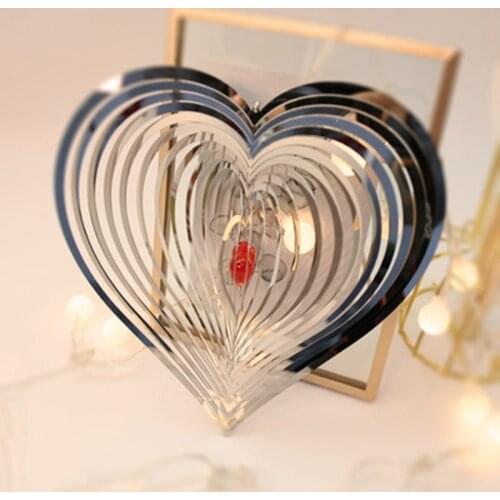 Stainless Steel Stereo Rotating Metal Wind Chime Wind Spinner Beating Heart Wind Chimes and Decorations Hanging Wind
