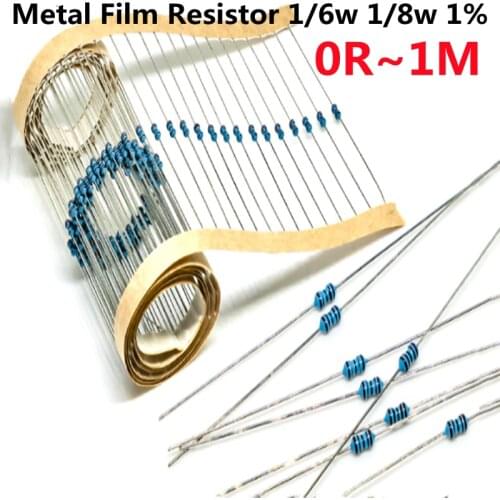 100pcs Metal Film Resistor 1/6W 1/8W 0.125W 1% 0R~1M 2.2R 10R 22R 47R 51R 100R 150R 470R 1K 4.7K 10K 47K 1 2.2 10 22 47 51 100