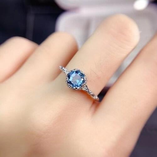 Fashion cute Hemp flowers round Natural blue topaz gem Ring S925 Silver Natural Gemstone Ring girl Women party gift Jewelry