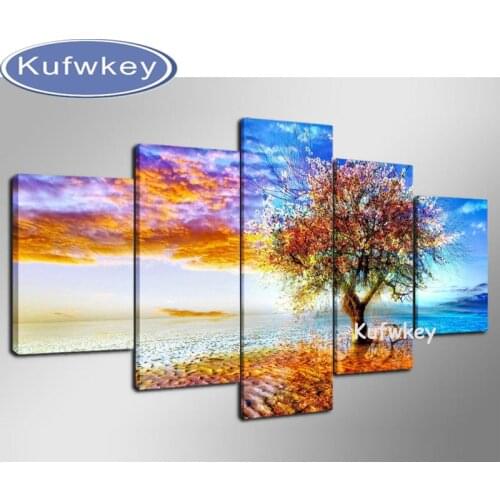 5pcs/set 5d diamond embroidery kits 3d cross stitch diamond painting season trees home decor diamond mosaic paintings triptych