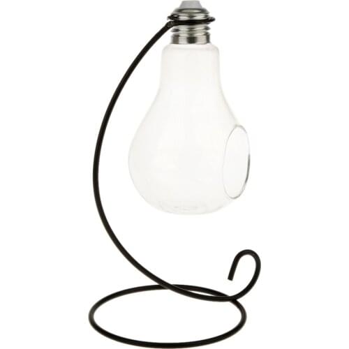 New Hot Sale Bulb Glass Flower Hydroponic Vase Bottle Terrarium Container with Iron Stand for Gift DIY Home Wedding Decoration