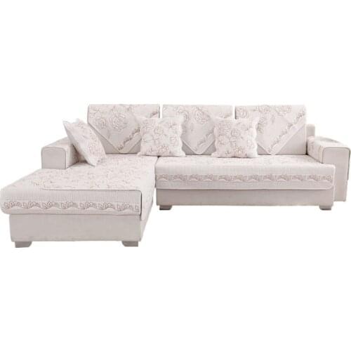 Solid Color Rose Embroidery Sofa Cover Cotton Non-Slip Sofa Towel Chair Covers Mats Living/Drawing Room decorative L Shape