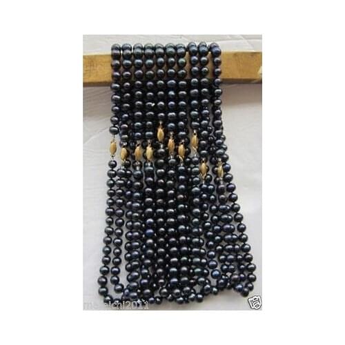 Wholesale 10 PCS 7-8mm black Freshwater pearl necklace 18"