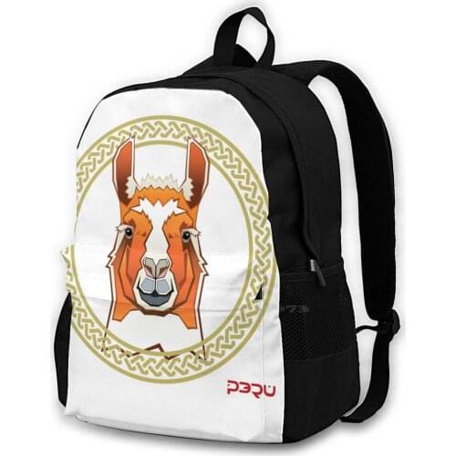 Peru Llama 7 Fashion Travel Laptop School Backpack Bag Peru Nazca Lines Llama Machupicchu Lima Chavin Mochica Vicuna Alpaca Sol