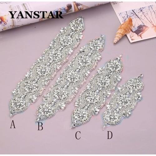 Clear Rhinestones Appliques For Wedding Dresses Belt Silver Crystal Rhinestones With Pearls Sewing On Bridal Sashes