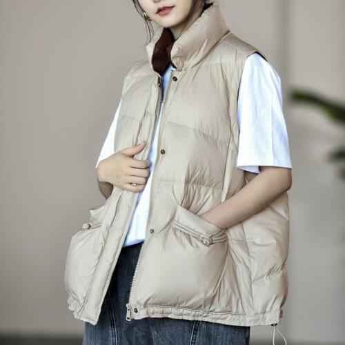 SEDUTMO Winter Vintage Duck Down Vest Women Casual Short Oversize Waistcoat Autumn Pocket Slim Parkas ED1504