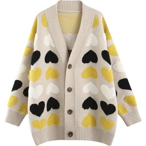 Loose Love Women Cardigan Sweater for Fall/winter 2021 New Lazy Style Thick Korean Fashion Long Knitted Jacket