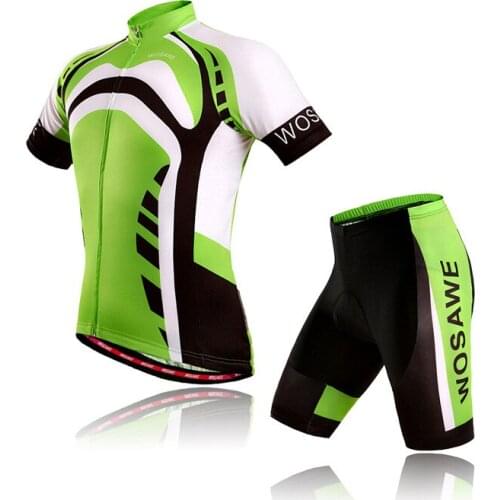 WOSAWE Green Huge Bicycle Bike Cycling Clothing Set Men Quick-Dry Outdoor Sport Short Sleeve Jersey 4D GEL Pad Shorts Suit Wear